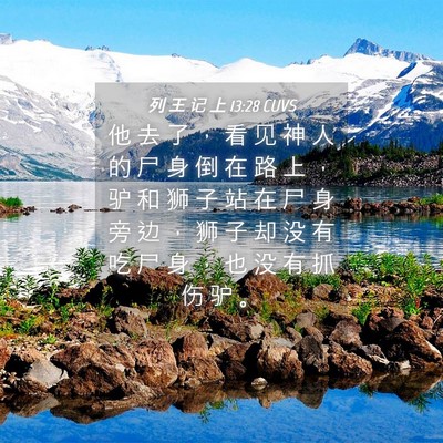 Picture 04 - 列 王 记 上 13:28 CUVS - 他 去 了 ， 看 见 神 人 的 尸 身 倒 - Bible Verse Picture