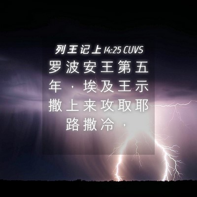 Picture 04 - 列 王 记 上 14:25 CUVS - 罗 波 安 王 第 五 年 ， 埃 及 王 示 - Bible Verse Picture