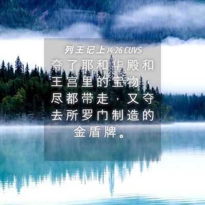 Picture 04 - 列 王 记 上 14:26 CUVS - 夺 了 耶 和 华 殿 和 王 宫 里 的 宝 - Bible Verse Picture
