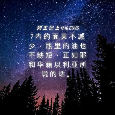 Picture 04 - 列 王 记 上 17:16 CUVS - ? 内 的 面 果 不 减 少 ， 瓶 里 的 油 - Bible Verse Picture