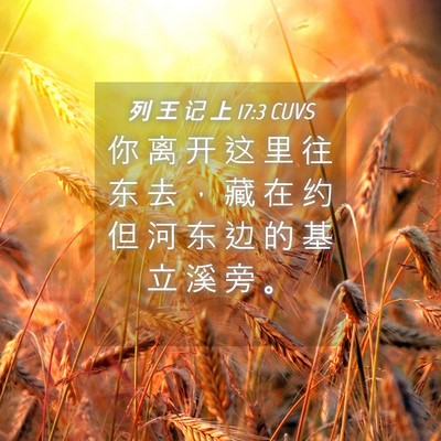 Picture 04 - 列 王 记 上 17:3 CUVS - 你 离 开 这 里 往 东 去 ， 藏 在 约 - Bible Verse Picture