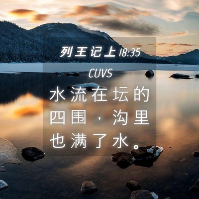 Picture 04 - 列 王 记 上 18:35 CUVS - 水 流 在 坛 的 四 围 ， 沟 里 也 满 - Bible Verse Picture