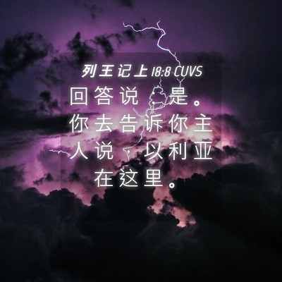 Picture 04 - 列 王 记 上 18:8 CUVS - 回 答 说 ： 是 。 你 去 告 诉 你 主 - Bible Verse Picture