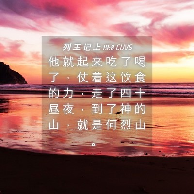 Picture 04 - 列 王 记 上 19:8 CUVS - 他 就 起 来 吃 了 喝 了 ， 仗 着 这 - Bible Verse Picture