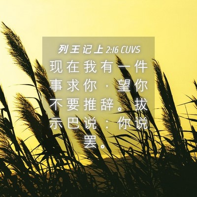 Picture 04 - 列 王 记 上 2:16 CUVS - 现 在 我 有 一 件 事 求 你 ， 望 你 - Bible Verse Picture