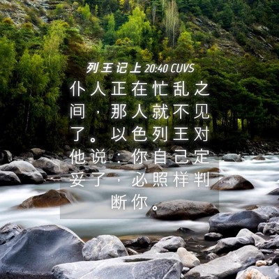 Picture 04 - 列 王 记 上 20:40 CUVS - 仆 人 正 在 忙 乱 之 间 ， 那 人 就 - Bible Verse Picture