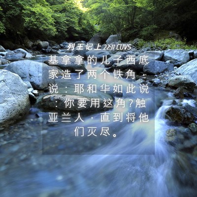 Picture 04 - 列 王 记 上 22:11 CUVS - 基 拿 拿 的 儿 子 西 底 家 造 了 两 - Bible Verse Picture