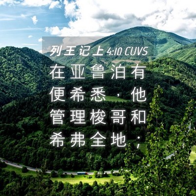 Picture 04 - 列 王 记 上 4:10 CUVS - 在 亚 鲁 泊 有 便 希 悉 ， 他 管 理 - Bible Verse Picture