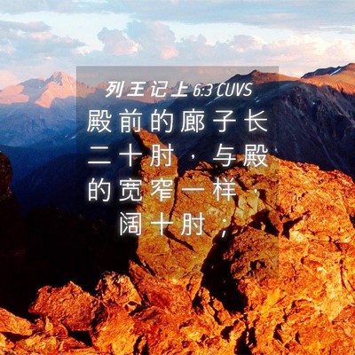 Picture 04 - 列 王 记 上 6:3 CUVS - 殿 前 的 廊 子 长 二 十 肘 ， 与 殿 - Bible Verse Picture