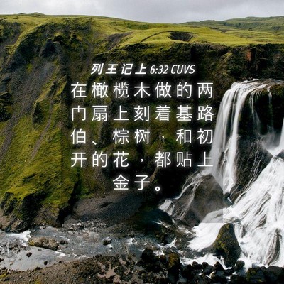 Picture 04 - 列 王 记 上 6:32 CUVS - 在 橄 榄 木 做 的 两 门 扇 上 刻 着 - Bible Verse Picture