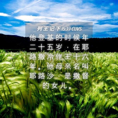 Picture 04 - 列 王 记 下 15:33 CUVS - 他 登 基 的 时 候 年 二 十 五 岁 ， - Bible Verse Picture