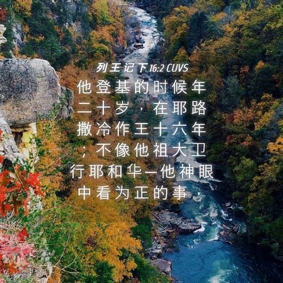 Picture 04 - 列 王 记 下 16:2 CUVS - 他 登 基 的 时 候 年 二 十 岁 ， 在 - Bible Verse Picture