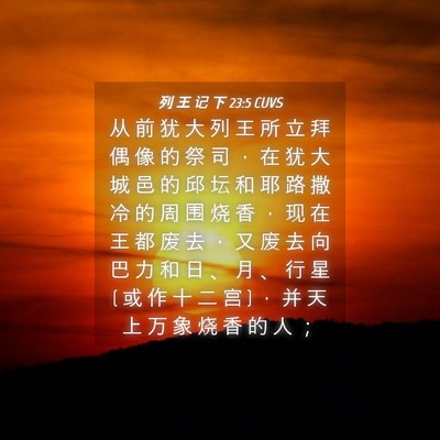 Picture 04 - 列 王 记 下 23:5 CUVS - 从 前 犹 大 列 王 所 立 拜 偶 像 的 - Bible Verse Picture