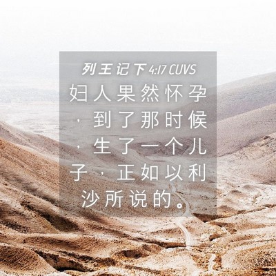 Picture 04 - 列 王 记 下 4:17 CUVS - 妇 人 果 然 怀 孕 ， 到 了 那 时 候 - Bible Verse Picture