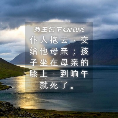 Picture 04 - 列 王 记 下 4:20 CUVS - 仆 人 抱 去 ， 交 给 他 母 亲 ； 孩 - Bible Verse Picture