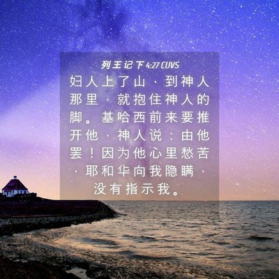 Picture 04 - 列 王 记 下 4:27 CUVS - 妇 人 上 了 山 ， 到 神 人 那 里 ， - Bible Verse Picture