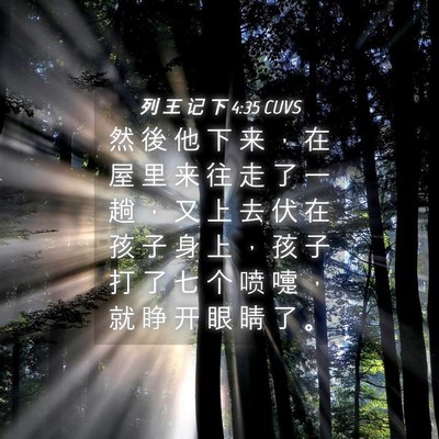 Picture 04 - 列 王 记 下 4:35 CUVS - 然 後 他 下 来 ， 在 屋 里 来 往 走 - Bible Verse Picture
