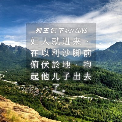 Picture 04 - 列 王 记 下 4:37 CUVS - 妇 人 就 进 来 ， 在 以 利 沙 脚 前 - Bible Verse Picture