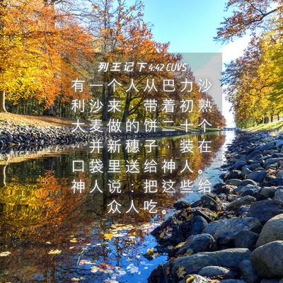 Picture 04 - 列 王 记 下 4:42 CUVS - 有 一 个 人 从 巴 力 沙 利 沙 来 ， - Bible Verse Picture