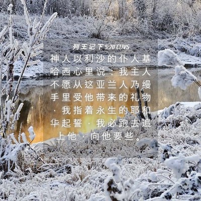 Picture 04 - 列 王 记 下 5:20 CUVS - 神 人 以 利 沙 的 仆 人 基 哈 西 心 - Bible Verse Picture