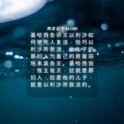 Picture 04 - 列 王 记 下 8:5 CUVS - 基 哈 西 告 诉 王 以 利 沙 如 何 使 - Bible Verse Picture