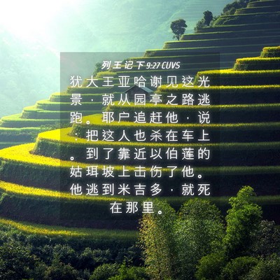 Picture 04 - 列 王 记 下 9:27 CUVS - 犹 大 王 亚 哈 谢 见 这 光 景 ， 就 - Bible Verse Picture
