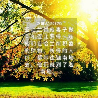 Picture 04 - 创 世 纪 12:5 CUVS - 亚 伯 兰 将 他 妻 子 撒 莱 和 侄 儿 - Bible Verse Picture