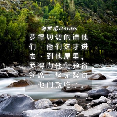 Picture 04 - 创 世 纪 19:3 CUVS - 罗 得 切 切 的 请 他 们 ， 他 们 这 - Bible Verse Picture