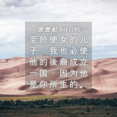 Picture 04 - 创 世 纪 21:13 CUVS - 至 於 使 女 的 儿 子 ， 我 也 必 使 - Bible Verse Picture