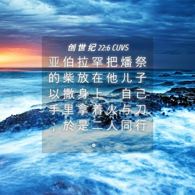 Picture 04 - 创 世 纪 22:6 CUVS - 亚 伯 拉 罕 把 燔 祭 的 柴 放 在 他 - Bible Verse Picture