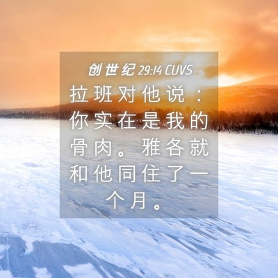 Picture 04 - 创 世 纪 29:14 CUVS - 拉 班 对 他 说 ： 你 实 在 是 我 的 - Bible Verse Picture