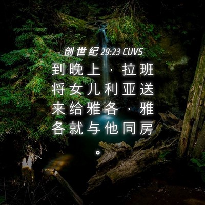 Picture 04 - 创 世 纪 29:23 CUVS - 到 晚 上 ， 拉 班 将 女 儿 利 亚 送 - Bible Verse Picture