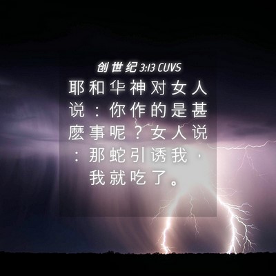 Picture 04 - 创 世 纪 3:13 CUVS - 耶 和 华 神 对 女 人 说 ： 你 作 的 - Bible Verse Picture