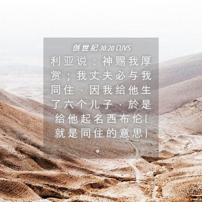 Picture 04 - 创 世 纪 30:20 CUVS - 利 亚 说 ： 神 赐 我 厚 赏 ； 我 丈 - Bible Verse Picture