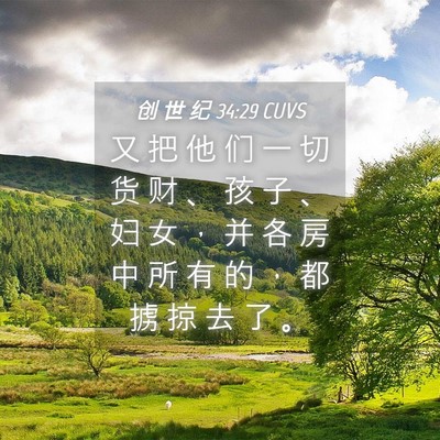 Picture 04 - 创 世 纪 34:29 CUVS - 又 把 他 们 一 切 货 财 、 孩 子 、 - Bible Verse Picture