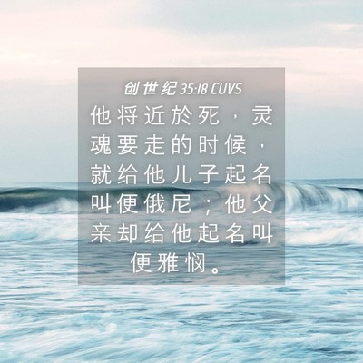 Picture 04 - 创 世 纪 35:18 CUVS - 他 将 近 於 死 ， 灵 魂 要 走 的 时 - Bible Verse Picture