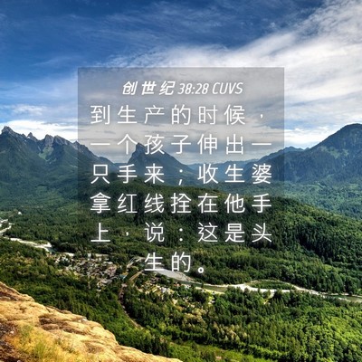 Picture 04 - 创 世 纪 38:28 CUVS - 到 生 产 的 时 候 ， 一 个 孩 子 伸 - Bible Verse Picture