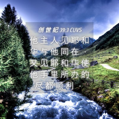 Picture 04 - 创 世 纪 39:3 CUVS - 他 主 人 见 耶 和 华 与 他 同 在 ， - Bible Verse Picture