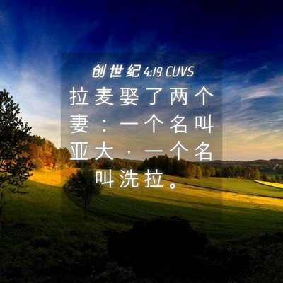 Picture 04 - 创 世 纪 4:19 CUVS - 拉 麦 娶 了 两 个 妻 ： 一 个 名 叫 - Bible Verse Picture