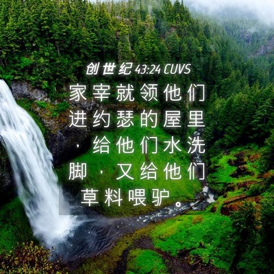 Picture 04 - 创 世 纪 43:24 CUVS - 家 宰 就 领 他 们 进 约 瑟 的 屋 里 - Bible Verse Picture