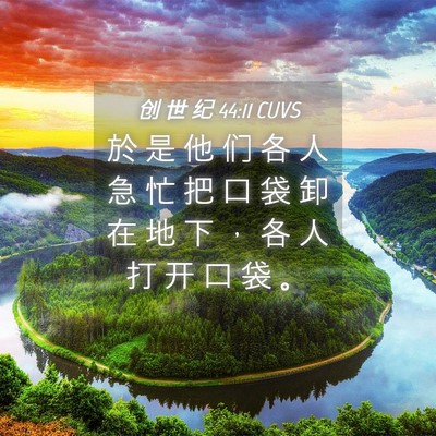 Picture 04 - 创 世 纪 44:11 CUVS - 於 是 他 们 各 人 急 忙 把 口 袋 卸 - Bible Verse Picture