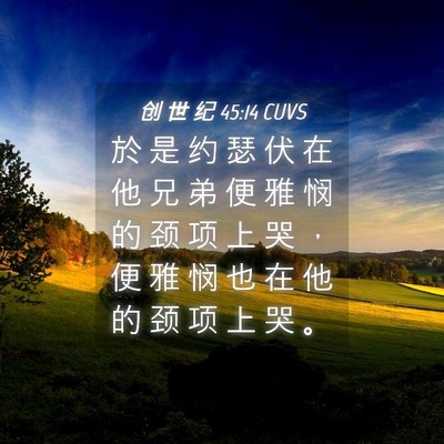 Picture 04 - 创 世 纪 45:14 CUVS - 於 是 约 瑟 伏 在 他 兄 弟 便 雅 悯 - Bible Verse Picture