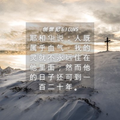 Picture 04 - 创 世 纪 6:3 CUVS - 耶 和 华 说 ： 人 既 属 乎 血 气 ， - Bible Verse Picture