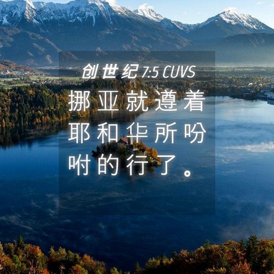 Picture 04 - 创 世 纪 7:5 CUVS - 挪 亚 就 遵 着 耶 和 华 所 吩 咐 的 - Bible Verse Picture