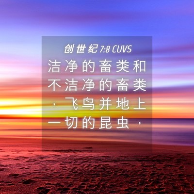 Picture 04 - 创 世 纪 7:8 CUVS - 洁 净 的 畜 类 和 不 洁 净 的 畜 类 - Bible Verse Picture