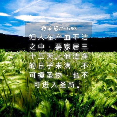 Picture 04 - 利 未 记 12:4 CUVS - 妇 人 在 产 血 不 洁 之 中 ， 要 家 - Bible Verse Picture