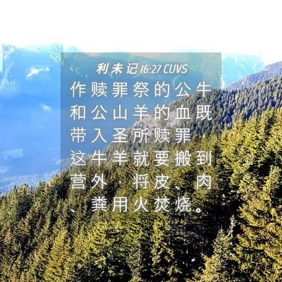 Picture 04 - 利 未 记 16:27 CUVS - 作 赎 罪 祭 的 公 牛 和 公 山 羊 的 - Bible Verse Picture