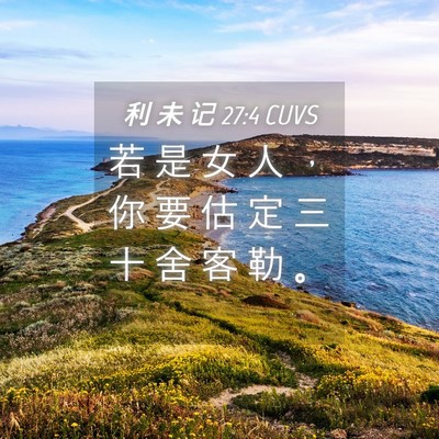 Picture 04 - 利 未 记 27:4 CUVS - 若 是 女 人 ， 你 要 估 定 三 十 舍 - Bible Verse Picture