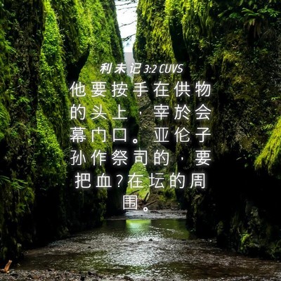 Picture 04 - 利 未 记 3:2 CUVS - 他 要 按 手 在 供 物 的 头 上 ， 宰 - Bible Verse Picture