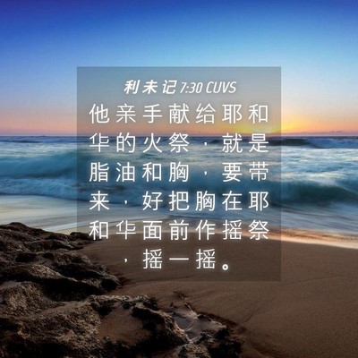 Picture 04 - 利 未 记 7:30 CUVS - 他 亲 手 献 给 耶 和 华 的 火 祭 ， - Bible Verse Picture